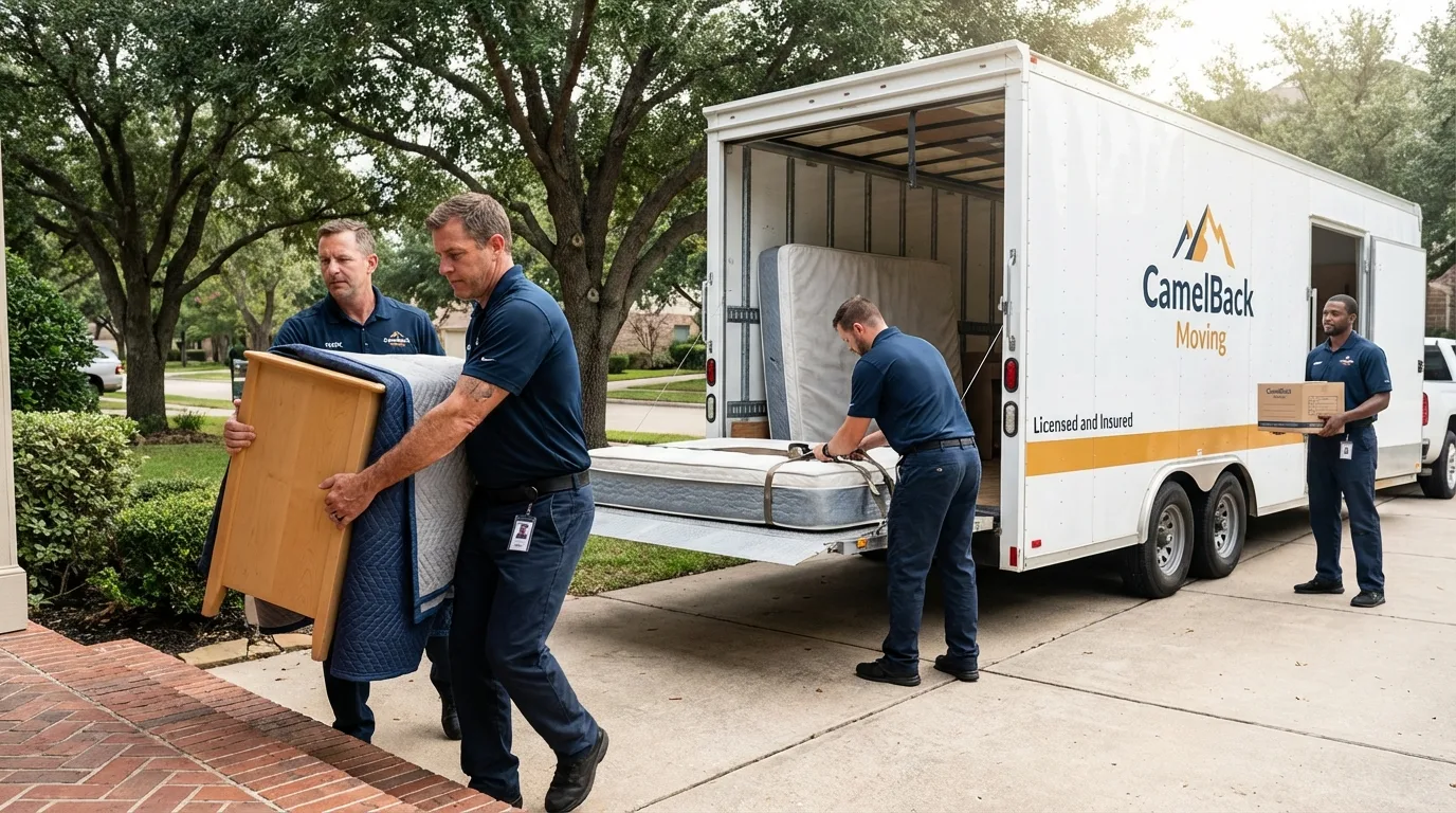 Crew loading residential truck for cross-state move from California, MD