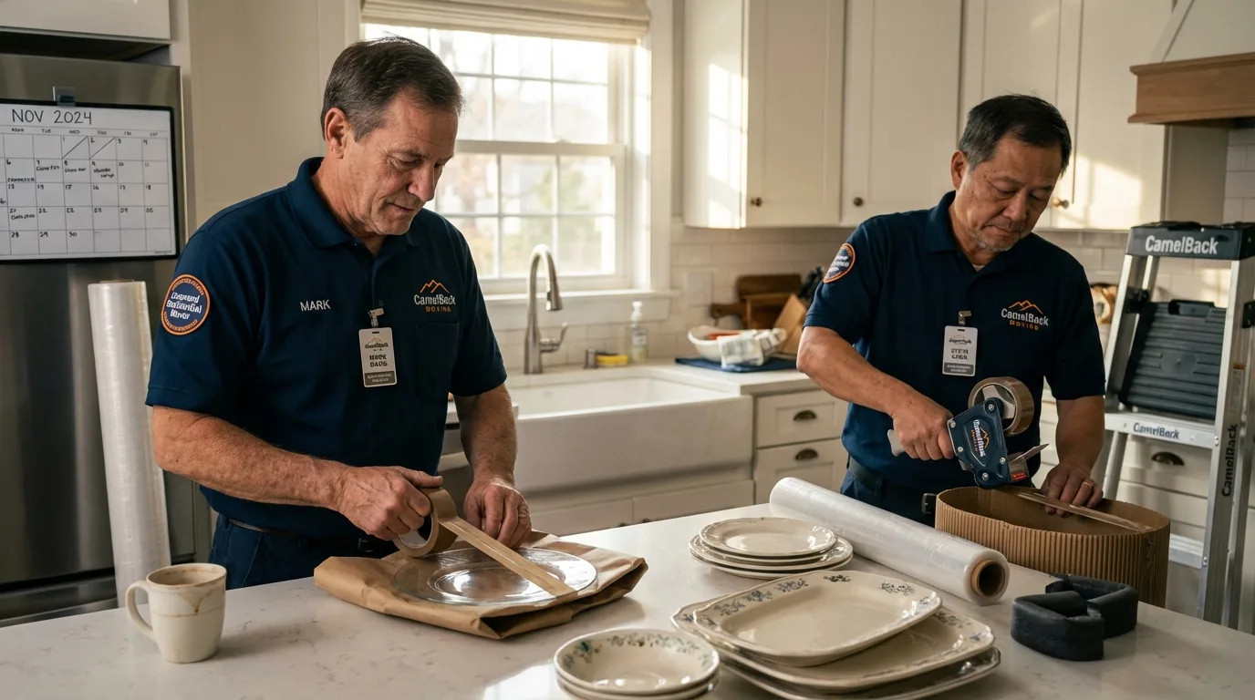 Professional crew packing kitchen dishware in California, MD